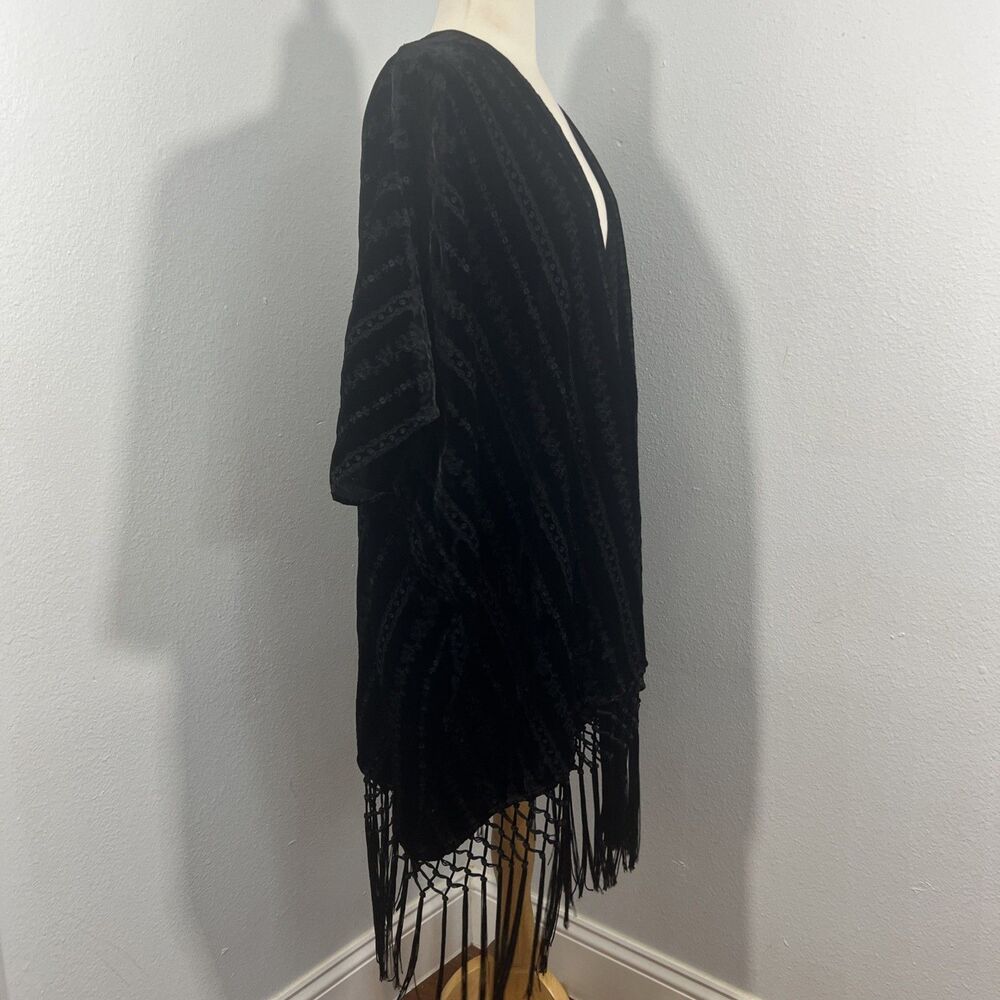 Love Libetty Johnny Was Duster Kimono Womens XS Black Velvet Open Flapper Fringe - Picture 5 of 9